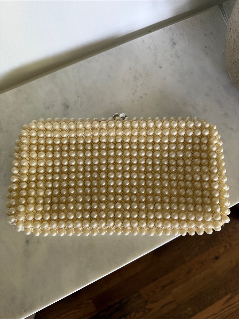 Vintage Pearl Beaded Clutch Handbag - Ivory
